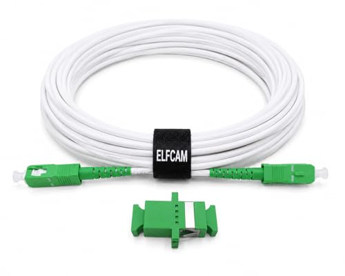 Elfcam® - Cavo Fibra Ottica SC/APC per SC/APC Simplex Monomodale, Fornito con L' adattatore per Allungare cavo fibra, Compatibile con FTTH Fibra, Bianco (2M)