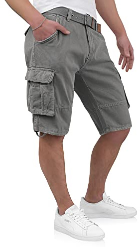 Indicode Niels Check Cargoshorts för herrar, 3/4-shorts inkl. bälte, herrshorts av bomull