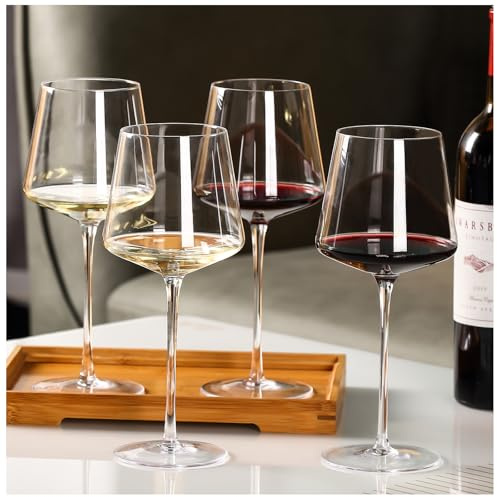 Physkoa 18OZ Red Wine Glasses Set of 4-LeadFree Crystal Wine Glass with Tall Long Stem【Hand Blown Italian Style】 Stemmed Square Wine Glasses Gifts for Home Party