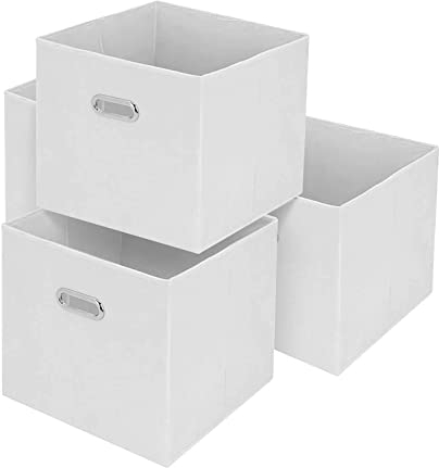 Trintion 4er Set Aufbewahrungsbox Faltbox 32 x 32 x 32 cm Faltbare Aufbewahrungskiste Stoff Faltkiste mit Fingerloch Spielzeug Box für Kallax Regale oder Raumteiler (Weiß)
