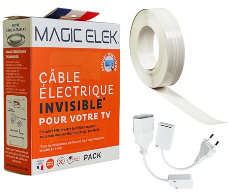 MAGIC ELEK - Câble électrique ultra plat 3M 230V/16A - fil électrique invisible- ruban électrique qui disparaît sous peinture, papier peint, carrelage, parquet Fini les goulottes passe cable