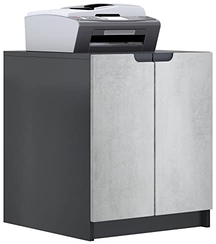 Vladon Druckerkommode Logan, Aktenschrank mit 2 Fächern und 2 Türen, Korpus in Schwarz matt, Fronten in Beton Oxid Optik, (51 x 60,5 x 54 cm)