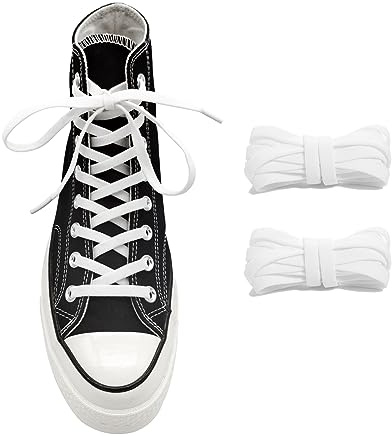 UamGlsob Lacci Elastici di ricambio da per Converse Alte Sneaker, 8mm Larghi Piatti Stringhe Elastiche per Scarpe (White, 63''/160cm)