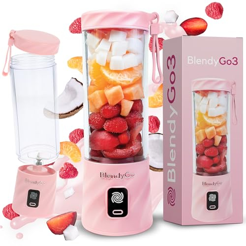 BlendyGo 3 Mixeur portable, Blender Électrique, Mini Portable Blender, Mini Mixeur Smoothie USB pour smoothies, Smoothie-Maker to go, 550 ml, sans BPA, Technologie PulseMotion & BlendPro (Rose)