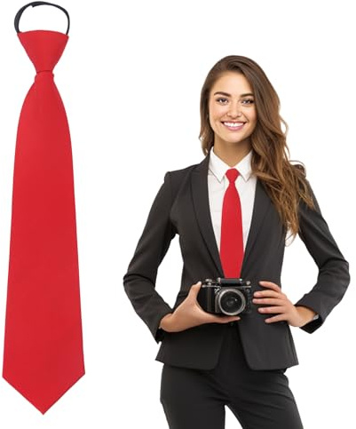Luckyvestir Ties for Women, Girls Womens Tie, Adjustable Womens Red Neck Tie, Pre-tied Zipper Tie for Uniforms Graduation
