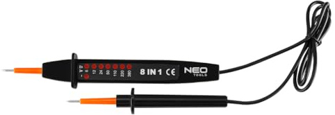 NEO TOOLS Spannungsprüfer 2-polig mit LED Anzeige | Messbereich 6-380 V AC/DC Spannungsprüfer | Messgerät für Elektrotechnik | 8 in 1 Spannungsprüfer zweipolig