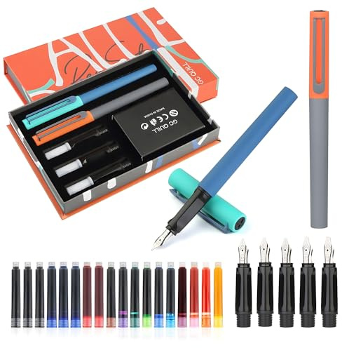 GC QUILL Set di penne stilografiche per calligrafia - 5 pennini diversi e 18 cartucce d'inchiostro, set per calligrafia per principianti - MU-20
