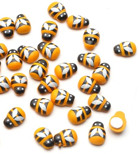 YIEUR 200 Stück Biene Holz Mini Dekoration, 9x13mm Selbstklebend Klein Bienen Streudeko Verzierungen für Babyparty Kostüm DIY Handwerk Scrapbooking Anhänger Wand Hut Deko(Bien)