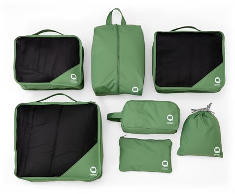 Hauptstadtkoffer - Packhilfe Organizer-Set 7 tlg. Koffer-Packtaschen RipStop wasserfest Suitcase Packing Bags for Travel Packwürfel Backpacking, Green