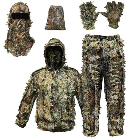 Costume de chasse camouflage respirant pour hommes femmes léger à capuche motif feuilles sauvages Hunter Ghillie Suit (couleur : hauteur 180-195 m)