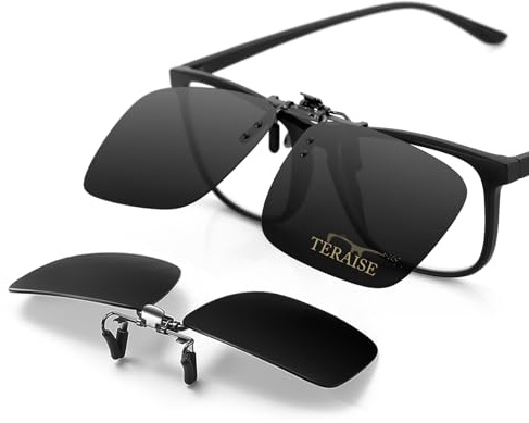 TERAISE Polarizzato Clip-On Occhiali Da Sole Sopra Occhiali Prescription Anti-Glare Uv404 Per Gli Uomini Donne Che Guidano Viaggi Sport Esterni(Nero-Upgrade Flip)