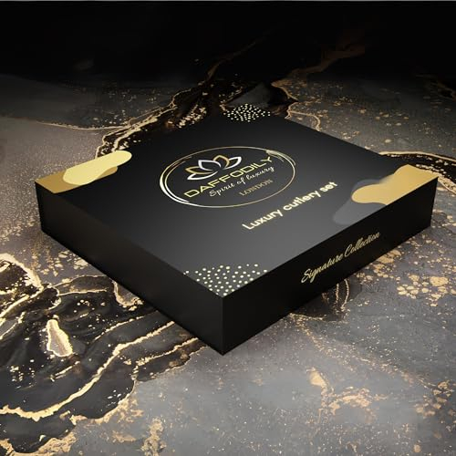 DAFFODILY - Set di posate in acciaio inox 18/10, per 4 persone, con coltelli da bistecca 2 in 1, lavabili in lavastoviglie, finitura a specchio, elegante confezione regalo inclusa, argento - 20