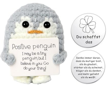 BFUZXY Pingouin Positive,Idee Cadeaux Cadeau Anniversaire Femme Homme Original,Cadeaux pour Couple et Adolescent Personnalisé,Peluche Gadget Insolite Utile,Objet Insolite pour Maison Déco(Gris)