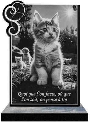 Eternel - Plaque Funéraire Personnalisée Cadre Ornements - Chaton, Chat, Animal - Texte Personnalisable, Plaque Funéraire Gravée au Laser pour Hommage, Plaque Mortuaire, Tombale, Cérémonie Funérailles