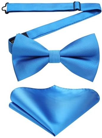 HISDERN Mens Bow Tie Blue and Pocket Square Set Pre-tied Bow Tie Royal Blue Bowtie and Handkerchief for Wedding Business