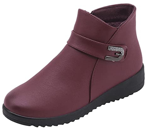 Genérico Botas de Invierno Mujer Con Pelo Botines Bajos Color Cremallera corta Retro Mujer Zapatos planos Botas transpirables Botas de mujer Bota Cowboy Negra Mujer Botines Mujer Para Salir (Wine, 38)