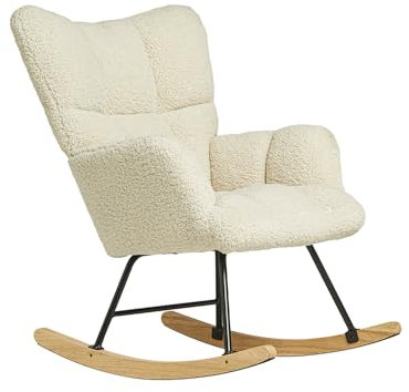 DARDVORLAG Schaukelstuhl – Moderner Relaxsessel aus Holz mit Lammfolle, Ergonomischer Wippsessel für Wohnzimmer & Leseecke, Komfortabel & Pflegeleicht, 150 kg belastbar (Beige, 45cm x 99cm x 84cm)