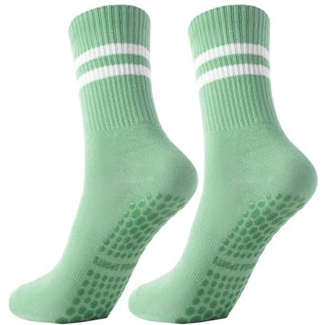 Gendewiner 1 Paar Yoga Pilates Socken Baumwolle Grün Barfuß abs Set Ballett Grippy Stopper 39-42 35-46 Rutschfeste Antirutsch Zubehör Grip Kit Stoppersocken für Damen und Herren