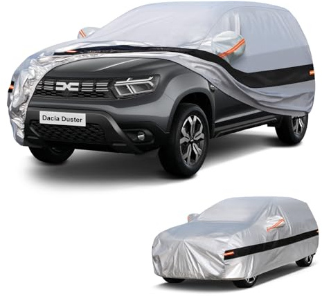 Holthly Funda Coche Exterior SUV para Dacia Duster/Renault Duster(2010-2025),Funda Coche 10 Capas de Protección,Cubre Coche 100% Impermeable,Antipolvo,Cortaviento,Impermeable a la Lluvia
