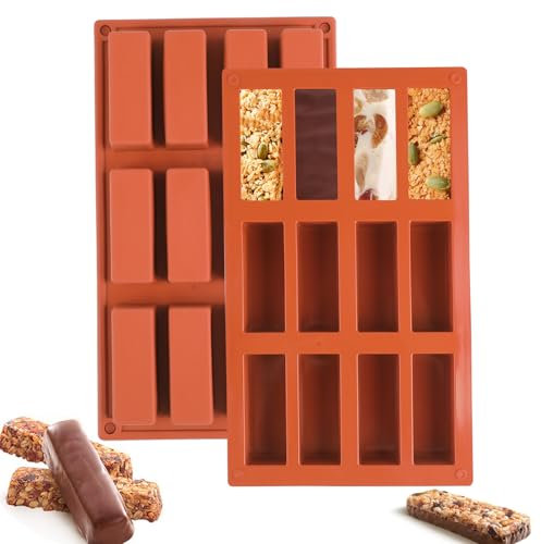 CRESZZLE Lot de 2 moules silicone rectangulaires 12 cavités – moule silicone barre de céréales, moule financier idéal pour barres énergétiques, brownies, cheesecakes, muffins, flans et plus.