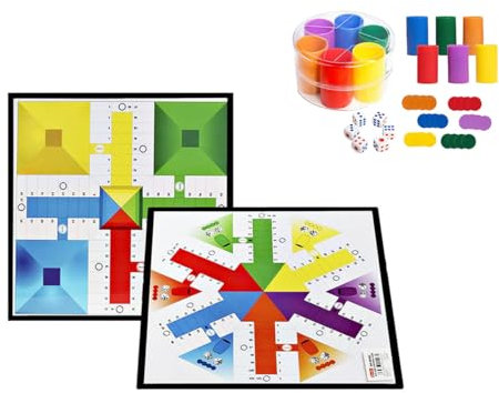 Genérico Parchís/Juego de Mesa 4-6 Jugadores/Juego Tradicional para Niños y Adultos/Reversible 2 en 1 Ambas Caras con fichas para 6 Jugadores