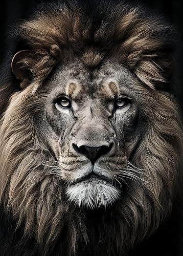 double critical Majestätischer Löwe Wandbild 50x70 cm - Schwarz-Weiß Tierporträt Wildtier Poster Dekoration Natur groß Boho64