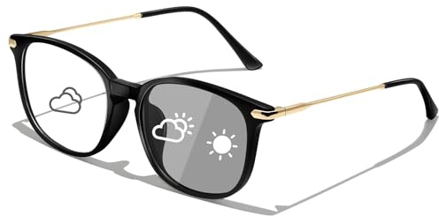 KANASTAL Lunettes Anti Lumière Bleue Photochromiques pour Homme et Femme Monture Noire Brillante Élégante Protection UV400
