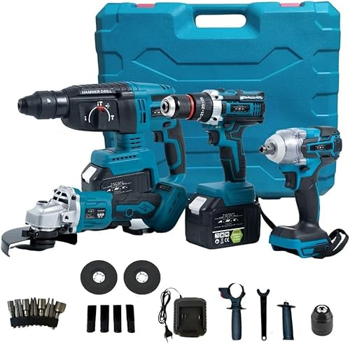 Kit Professionale Fai da Te 4 in 1 con Trapano Avvitatore, Trapano a Percussione Smerigliatrice Angolare, Trapano a Martello e ad Impulsi Svita Bulloni, 88v