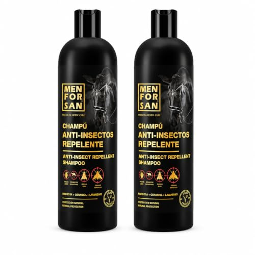 MENFORSAN | Pack 2 Unidades | Champú Anti-Insectos Repelente para Caballos, 1L | con Margosa, geraniol y lavandino | Bio, 100% Natural | Eficiente contra Moscas y Tabanos