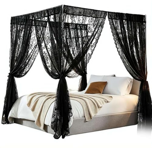 Rideau de lit à baldaquin, ensemble de rideaux de lit à baldaquin romantique, rideau de princesse sans poteau, moustiquaire à 4 coins, tente d'auvent pour chambre à coucher, moustiquaire décorative