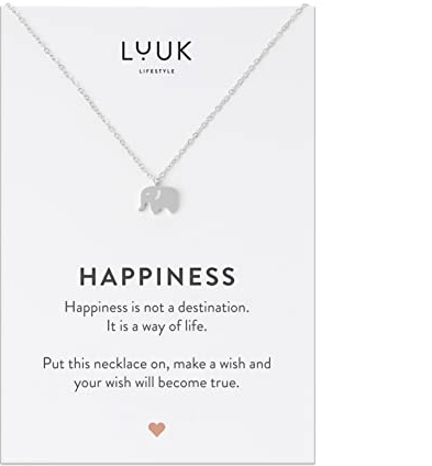 LUUK LIFESTYLE Collar con Colgante, Tarjeta Regalo HAPPINESS, 50cm | Joyería Plateado, Dorado, Oro Rosa, Cadena Resistente al Agua, Hipoalergénico, Cadena Ajustable, Regalo Mujer, Ella, Madre