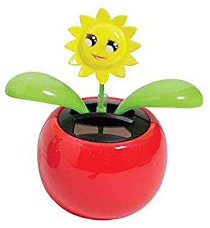 mxdmai Fiore solare oscillante fiore danza, girasole felice, decorazione per auto, scrivania ufficio, casa, fiore giallo + rosso