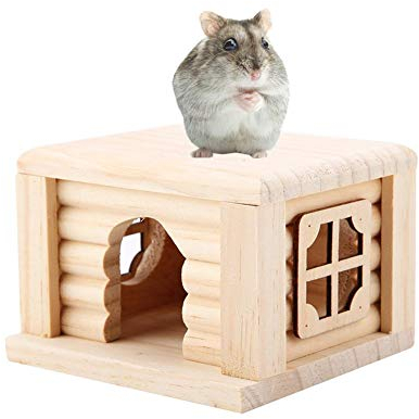 Hamster House Cabane en Bois Naturel pour Hamster, Dessus Plat, Petite pièce pour Animaux de Compagnie, Animaux domestiques, avec fenêtre pour Tous Les Hamsters