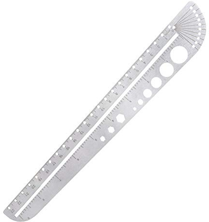 Homry Multifunktionell rostfritt stål linjal, 30 cm/11,8 tum, metallskala, gradskiva, hexuttag, skollinjal