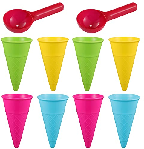TOYANDONA 10 PCS Outdoor Beach Toys Ice Cream Cones Scoop Set Sand Mold Seaside Play Sand Toys for Kids Toddlers (Random Color)