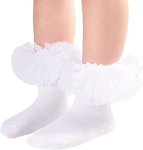 VURGER Girl Lace Tutu Socks Baby Toddler Girls Eyelet Ruffle Lace Dance Dress Princess Socks 2-4T,White