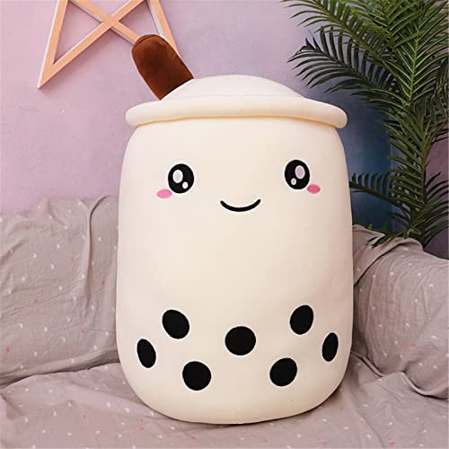 GLITZFAS Plüschtier Stofftier Boba Tea, Kuscheltier Plüschkissen Spielzeug, Schmusetier Bubble Tea, Kreatives Geschenk Gefüllt für Kinder Mädchen Jungen (Weiß rund Auge,35cm)