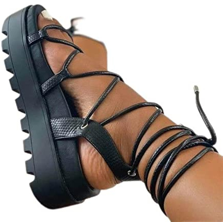 CHAOYI Zapatos de mujer de verano a la moda gladiador cuñas plataforma señoras sandalias romanas talla grande 43 sandalias de mujer con tiras - negro, 36