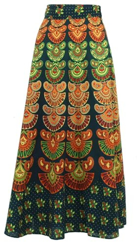 LOUDelephant Block Print Mandala Maxi Wrap Skirt Handmade Long Indian Cotton Boho One Size UK 8-20