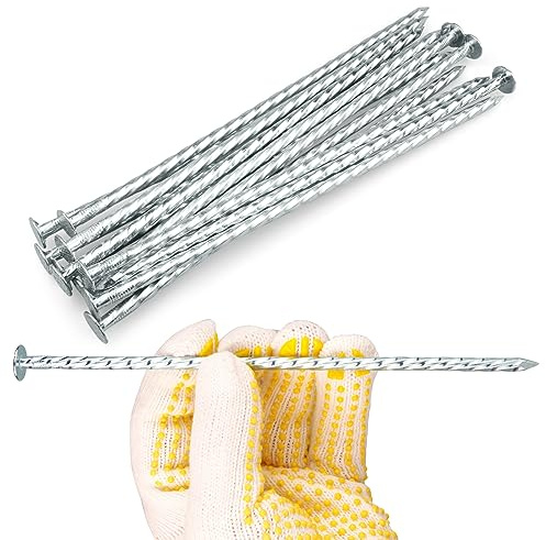 Lot de 200 piquets galvanisés anti-rouille spirales - Longueur: 200 mm - Diamètre: 5,2 mm - Fixation non-tissé, gazon artificiel, clôture, camping