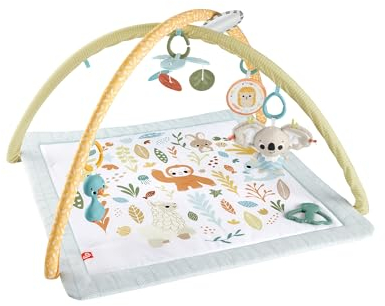 FISHER-PRICE Simply Senses Sensorische Erlebnisdecke - mit Plüsch-Koala, Spiegel, Rassel, Beißring und knisterndes Spielzeug, maschinenwaschbare Spielmatte, für Neugeborenen, HRB15