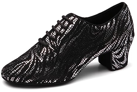 HROYL Women's Latin Dance Shoes Close Toe Ballroom Tango Performance Practice Teaching Dancing Shoes,WDL-K4-Black-5-LDDMD,US 6