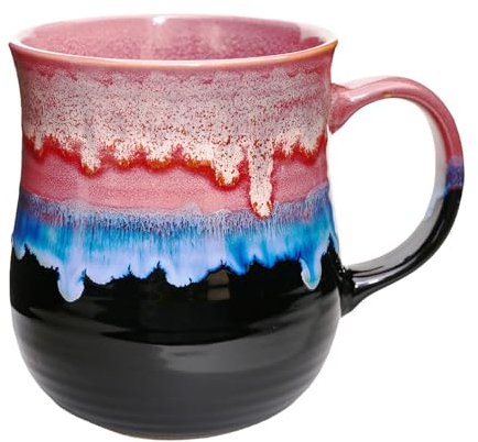 600 ml große Kaffeetasse aus Keramik mit Henkel, handgefertigte Teetasse mit Ofenwechselglasur, originelle Kaffeetasse für Kaffee, Tee, Milch oder andere Flüssigkeiten (Kiln Transformation Becher C)