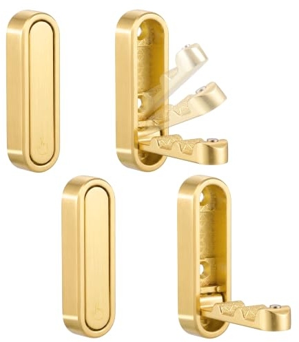 XSGTZMJ 4PCS Folding Coat Hooks, Heavy Duty Wall Hooks Made of Zinc Alloy, Foldable Gold Wall Hooks for Hanging Coats, Scarves, Hats, Bathrobes, Keys, Bags (Gold)