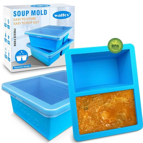 Walfos Extra-Large Silicone Freezing Tray with Lid, 1-Cup Freezer Tray for Baby Food, Broth, Sauce and Ice, 2 Pack