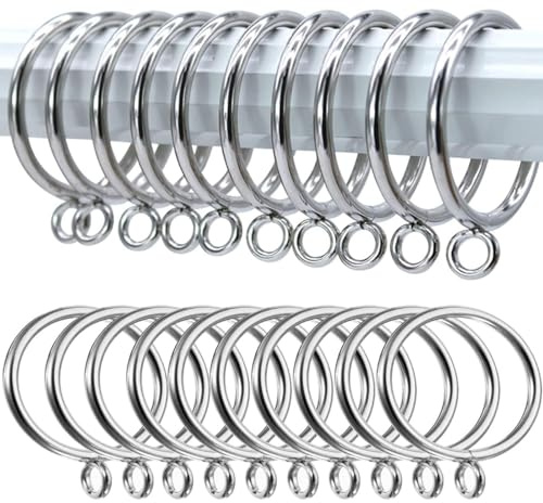 TOP-VIGOR 24 anillos de cortina de metal, anillos de barra de cortina de 25 mm de diámetro interior, anillos deslizantes para colgar cortinas de ventana, cortinas de ducha, cortinas, color plateado