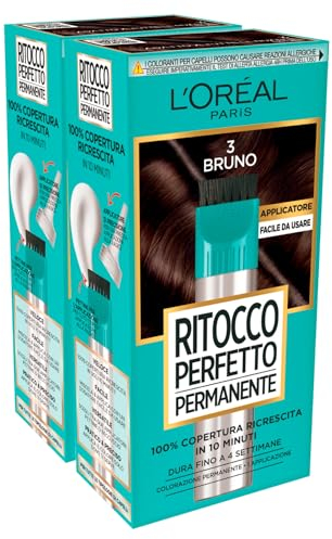 L'Oréal Paris Tinte de pelo perfecto para cubrir el crecimiento del cabello con aplicador y peine de precisión, color 3 marrón, 2 tratamientos