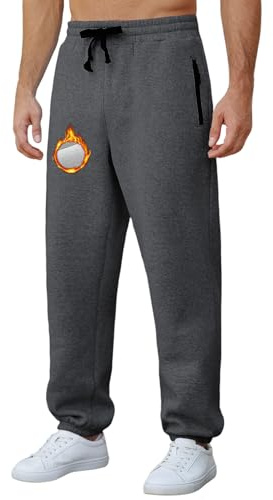Voqeen Pantalon Chandal Hombre Jogger Deportivos Invierno con Bolsillos de Cremallera Termico Pantalones Forro Polar Cintura Elástica y Cordón Ajustable