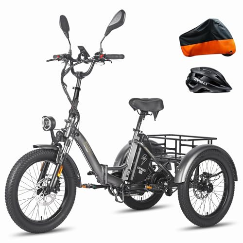 Fafrees F20 Mate Electric Cycle Tricycle, 20 * 3.0 Inch Fat Trye, All Terrain, 48V/21Ah Removable Battery, Power Assist 115 km, Foldling Electric Cargo Tricycle for Senior Adult, Grey