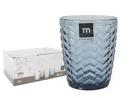 Genérico Juego de 6 Vasos de Cristal - La Mediterranea Spica | Agua - Zumo - Bebidas - Whiskey | Set completo de 6 vasos de Cristal 290 ml (Azul)